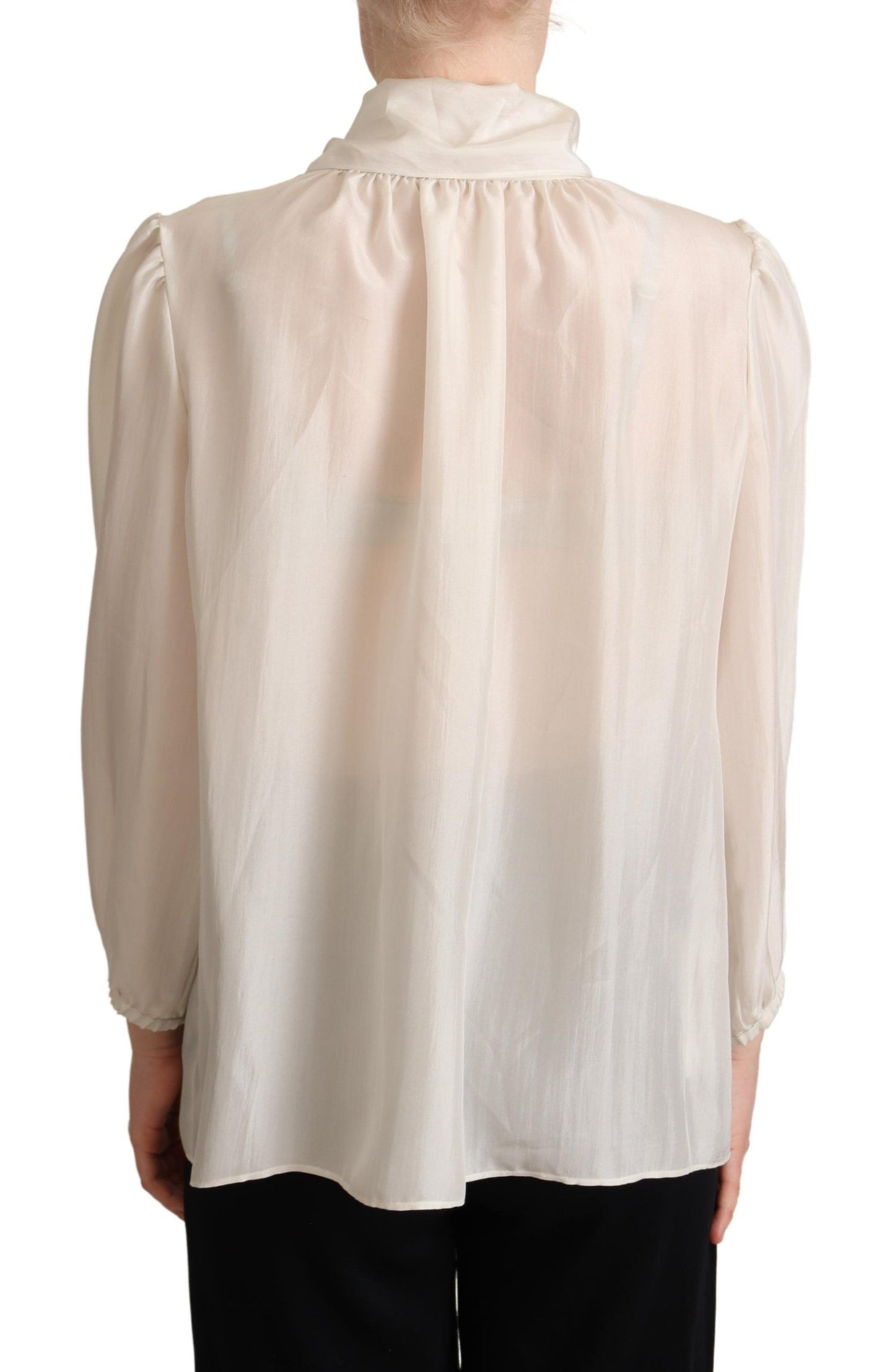 Dolce & Gabbana Chemise à col Ascot gris clair Chemisier en soie Haut