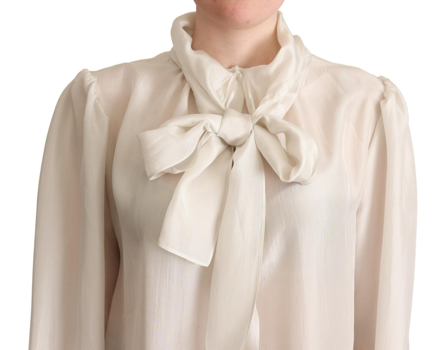 Dolce & Gabbana Chemise à col Ascot gris clair Chemisier en soie Haut