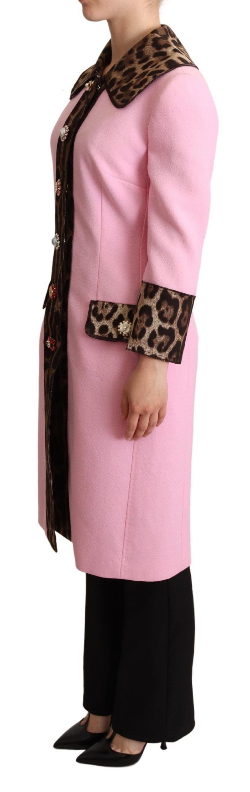 Trench-coat en laine rose léopard Dolce & Gabbana