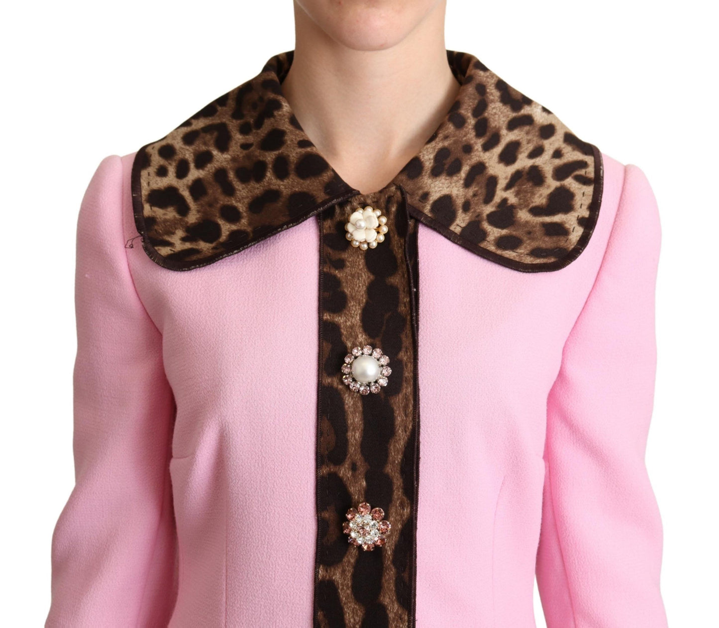 Trench-coat en laine rose léopard Dolce & Gabbana