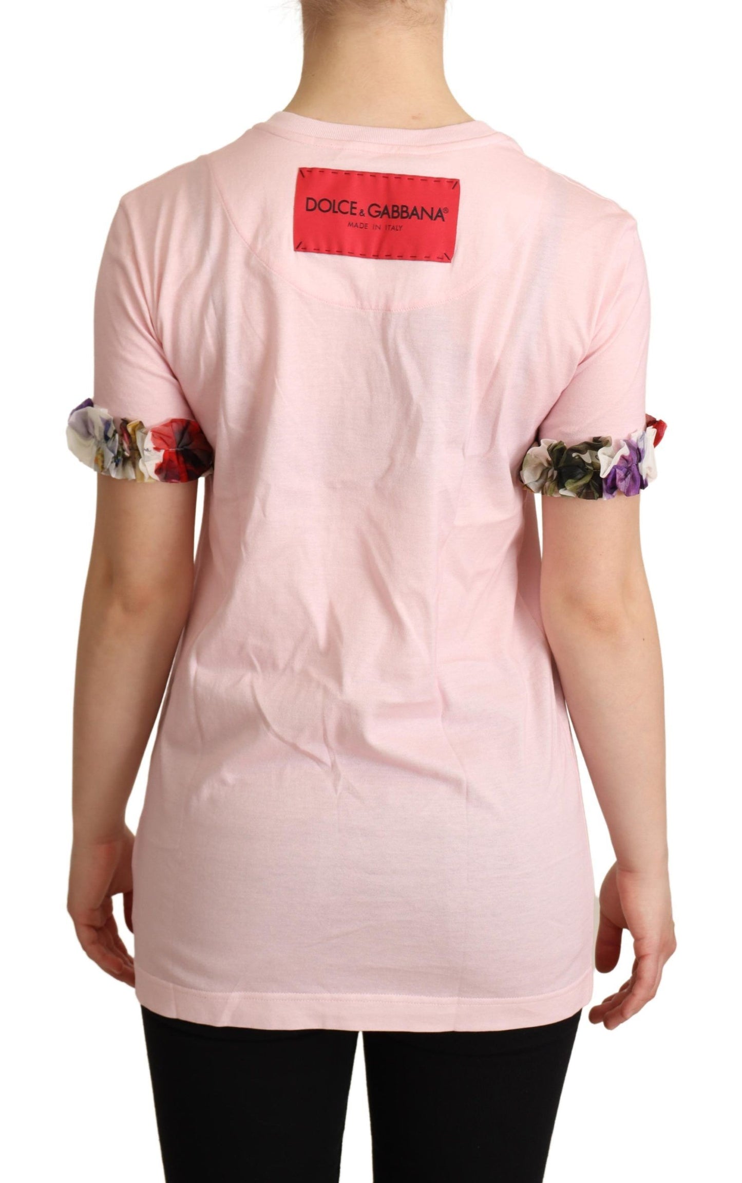 T-shirt ras du cou en coton rose à fleurs Dolce & Gabbana