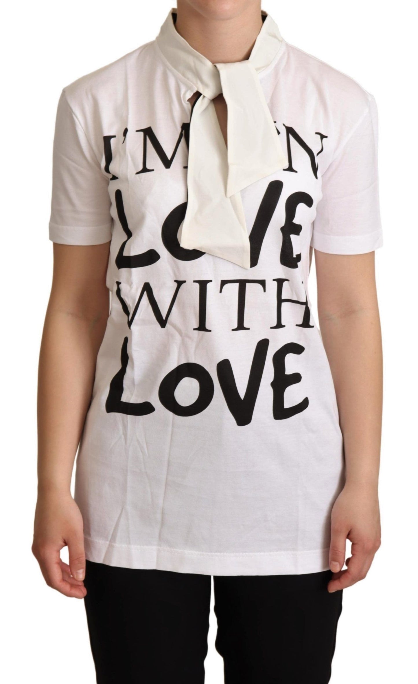 Dolce & Gabbana Weißes T-Shirt aus Baumwollseide „I’m In Love“