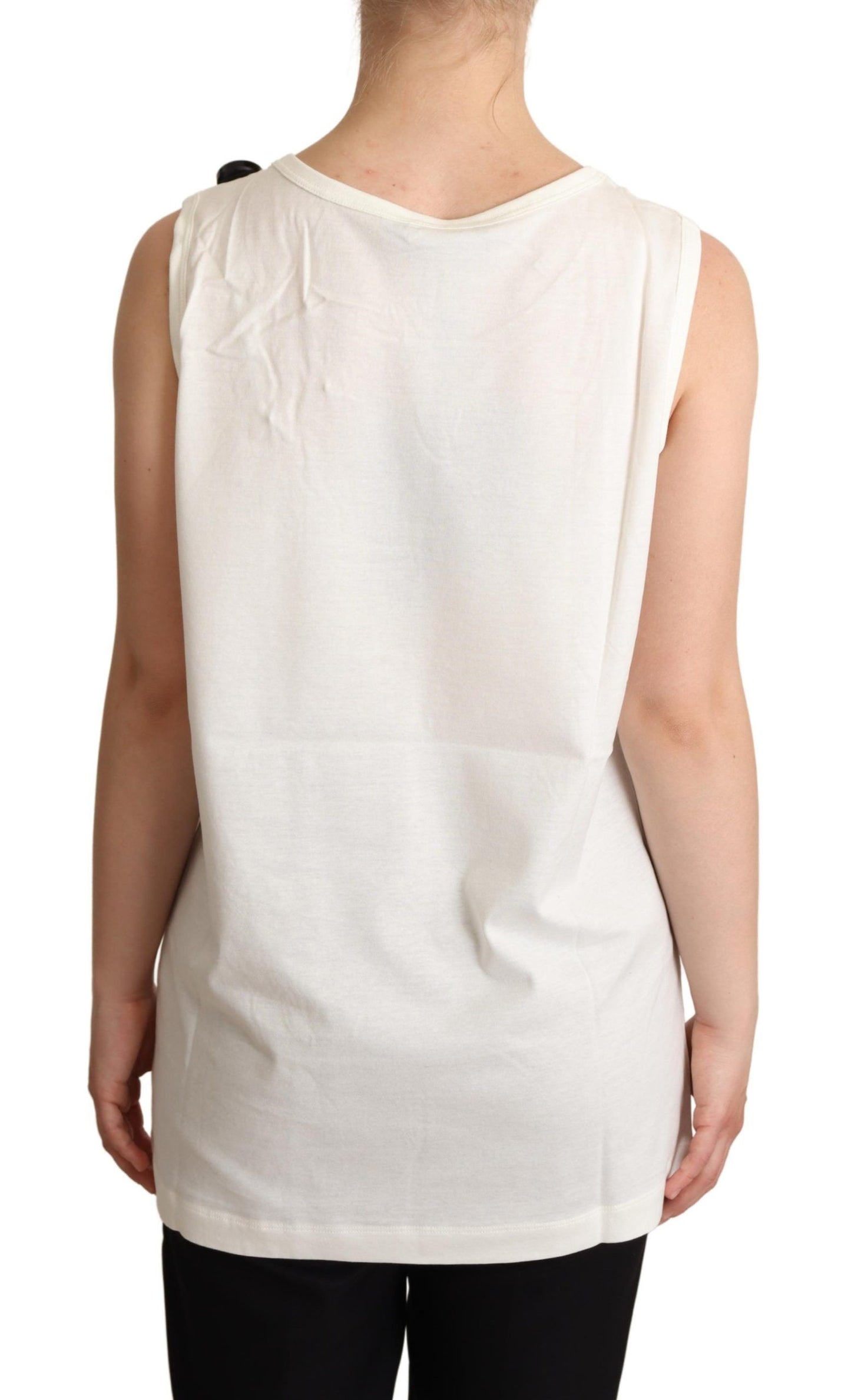 Dolce & Gabbana White Dog Floral Print Embellished T-shirt