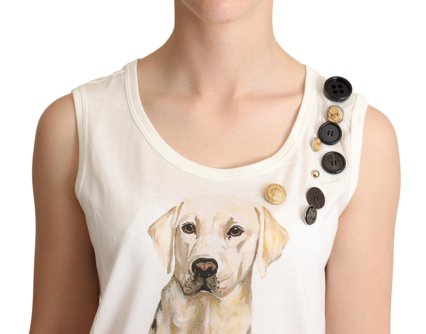 Dolce & Gabbana White Dog Floral Print Embellished T-shirt