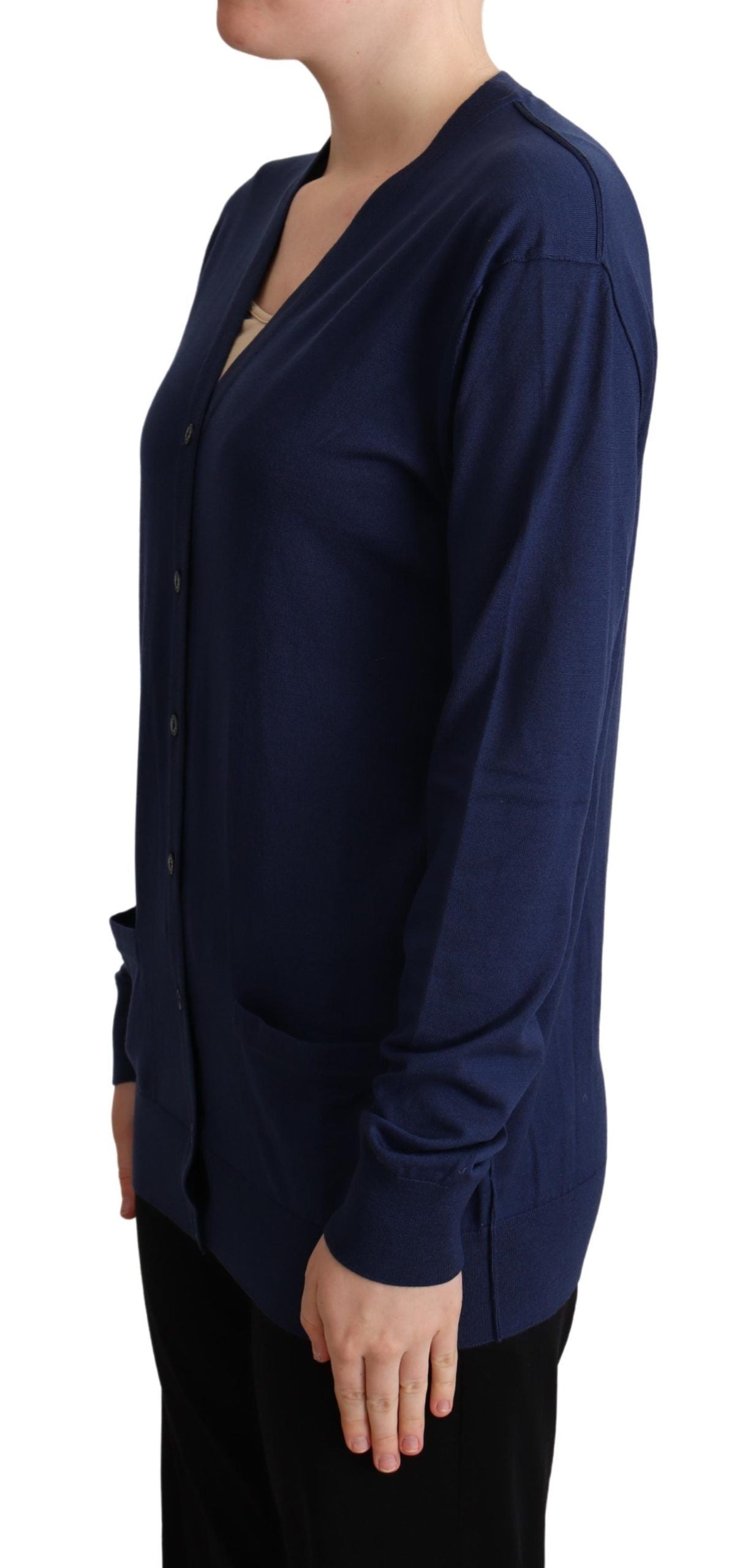 Pull cardigan boutonné en laine vierge bleue Dolce & Gabbana