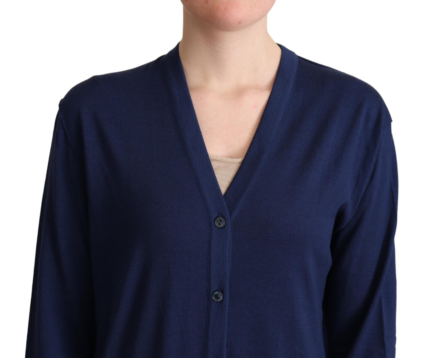 Pull cardigan boutonné en laine vierge bleue Dolce & Gabbana