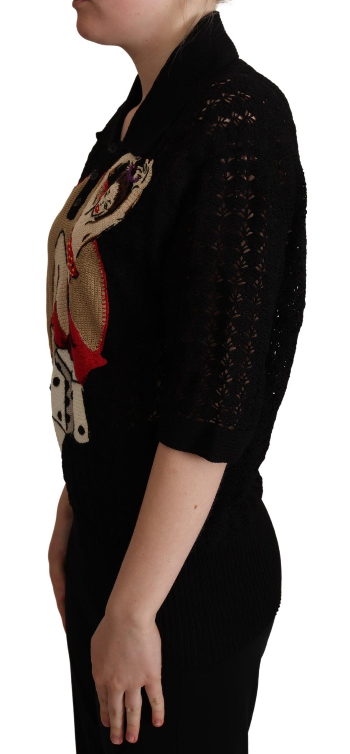 Pull en coton tricoté brodé noir Dolce & Gabbana