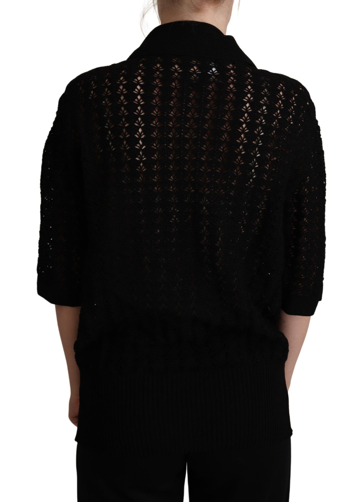 Pull en coton tricoté brodé noir Dolce & Gabbana