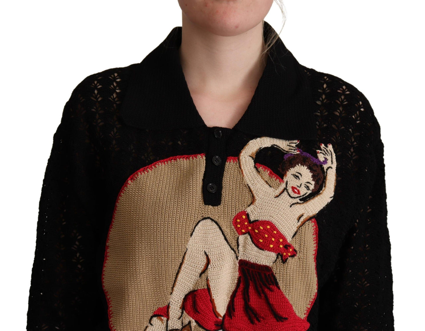 Pull en coton tricoté brodé noir Dolce & Gabbana
