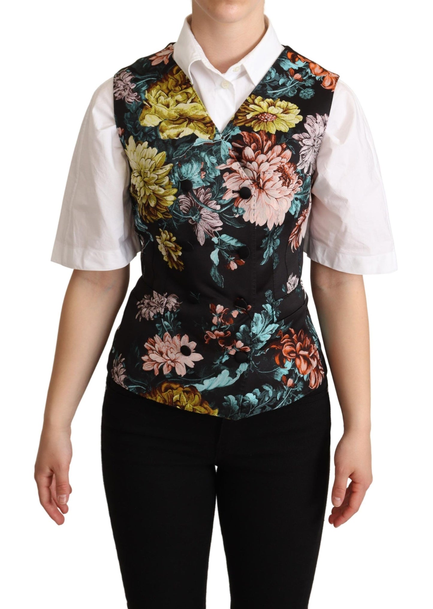 Gilet en jacquard fleuri noir Dolce & Gabbana