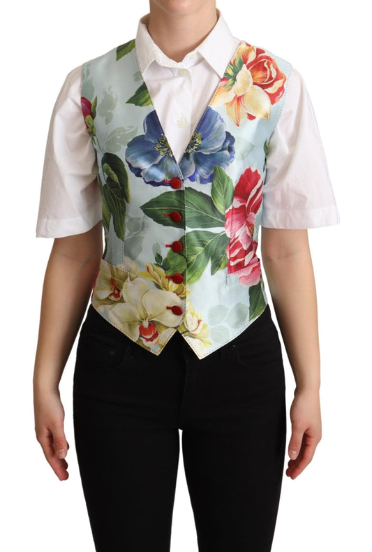 Gilet en soie fleurie vert menthe Dolce & Gabbana