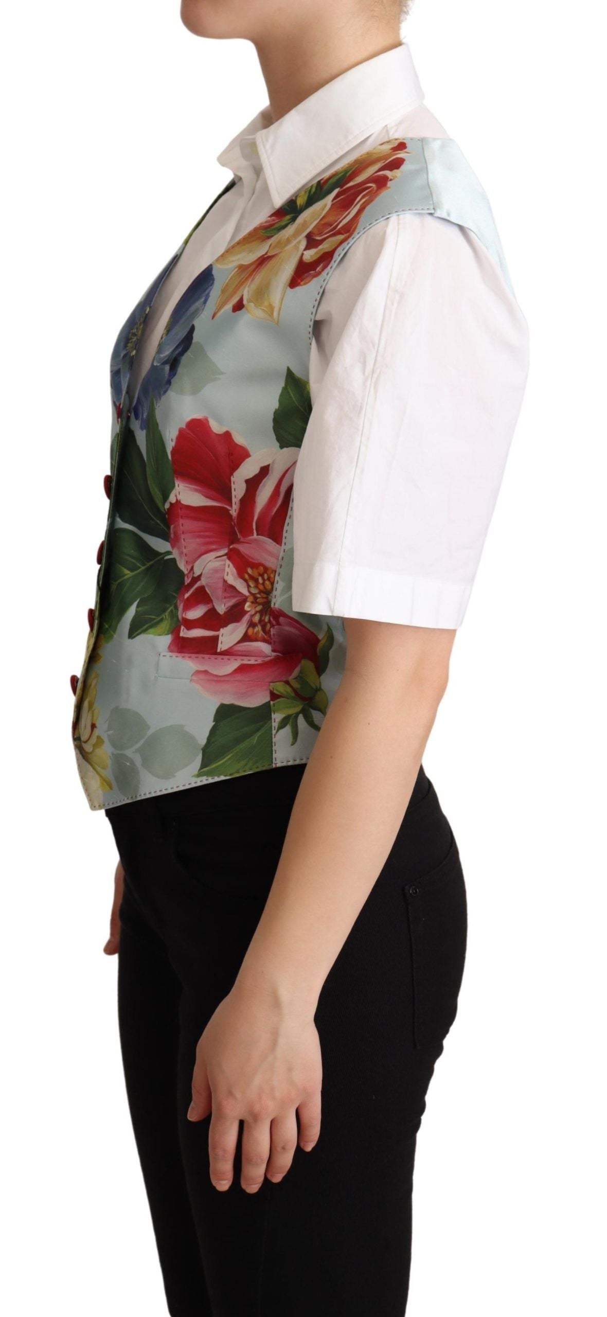 Gilet en soie fleurie vert menthe Dolce & Gabbana