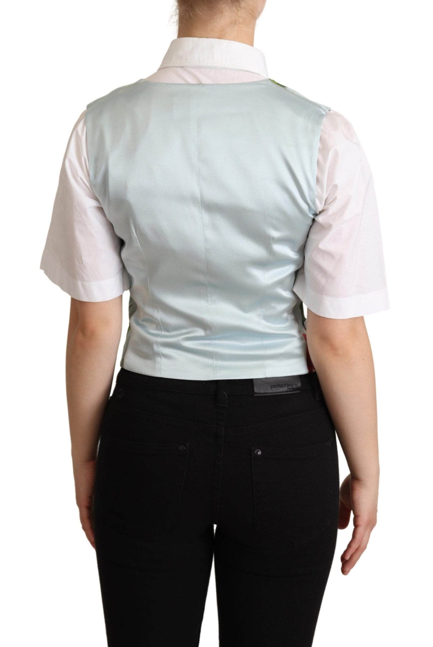 Gilet en soie fleurie vert menthe Dolce & Gabbana