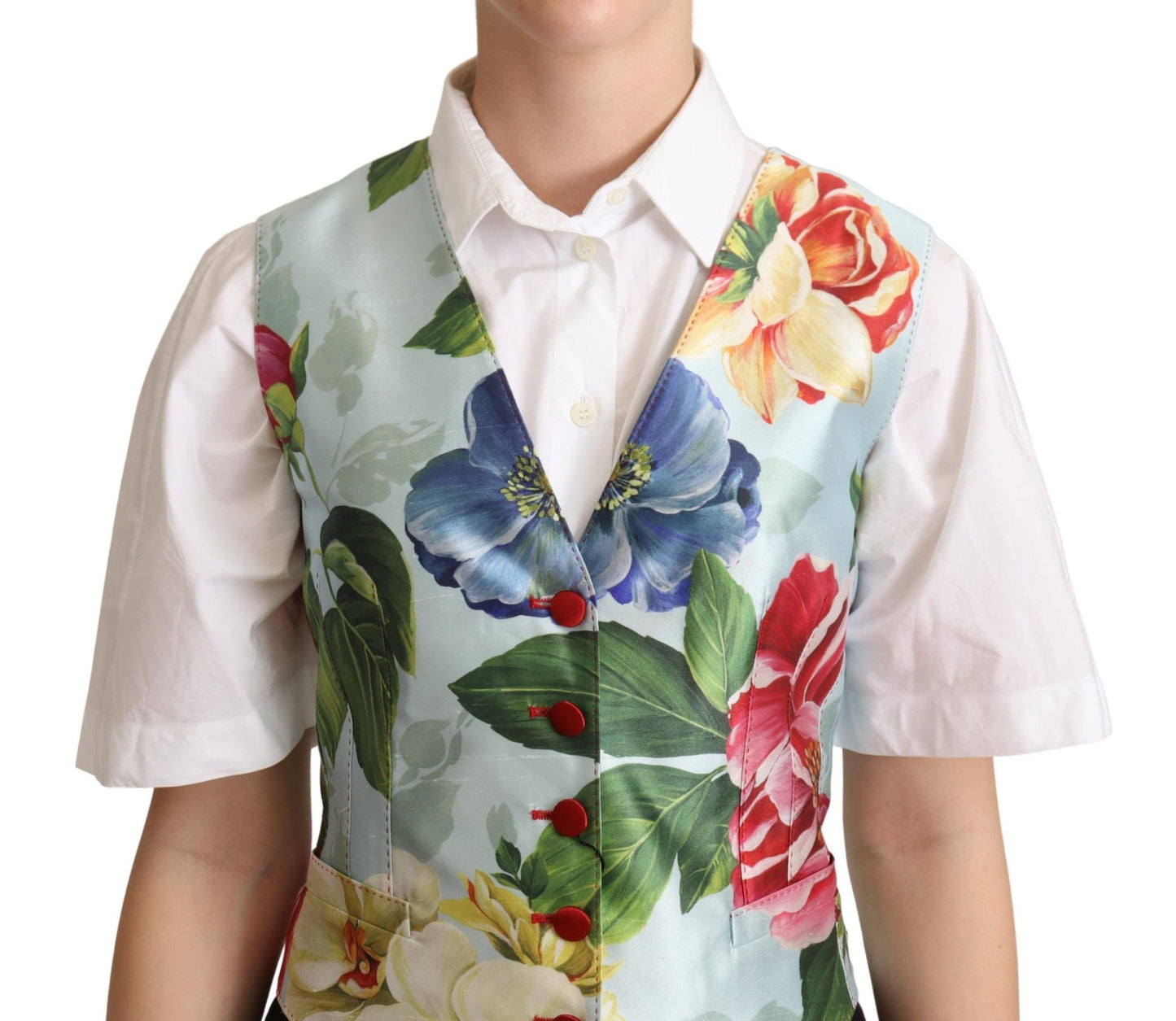 Gilet en soie fleurie vert menthe Dolce & Gabbana