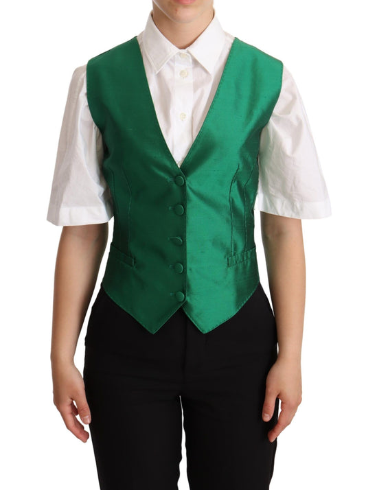 Gilet sans manches en satin de soie vert Dolce & Gabbana