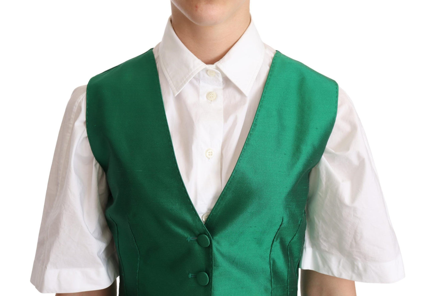 Gilet sans manches en satin de soie vert Dolce & Gabbana