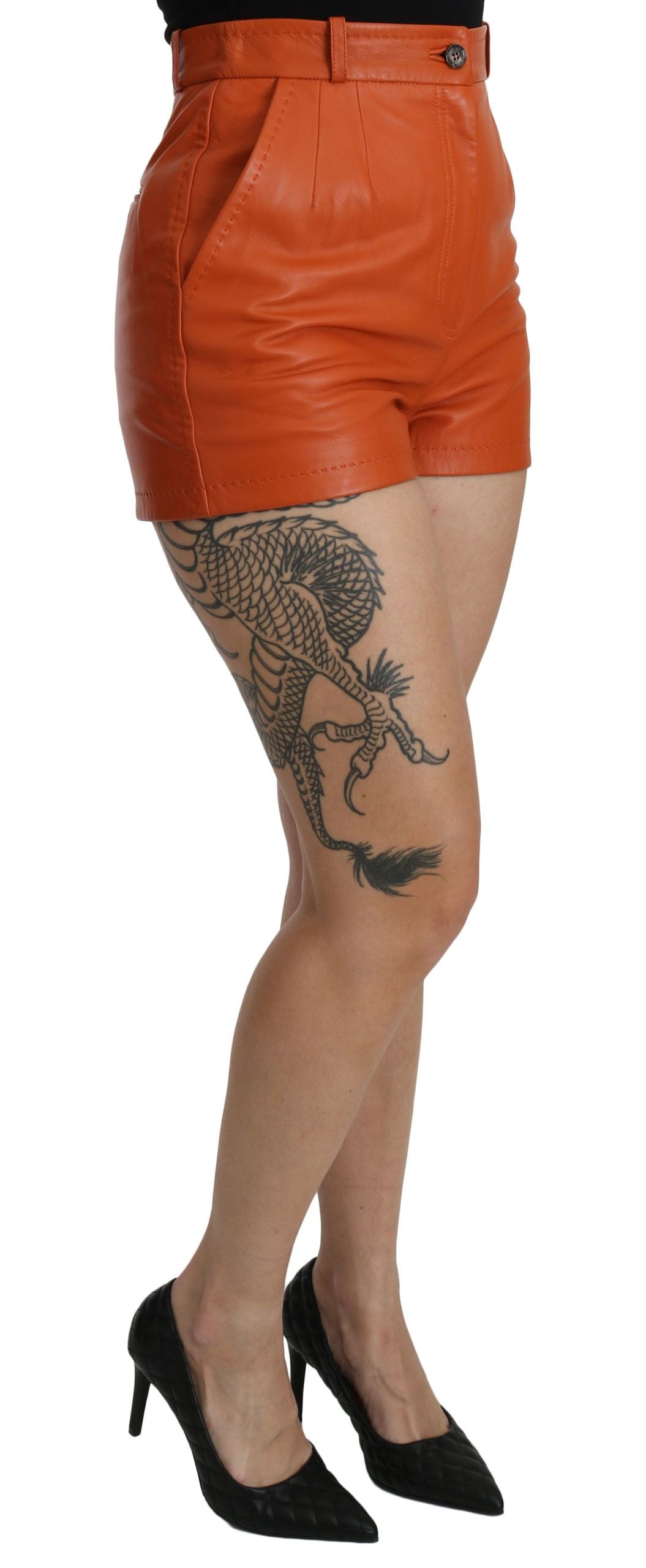 Short taille haute en cuir orange Dolce & Gabbana