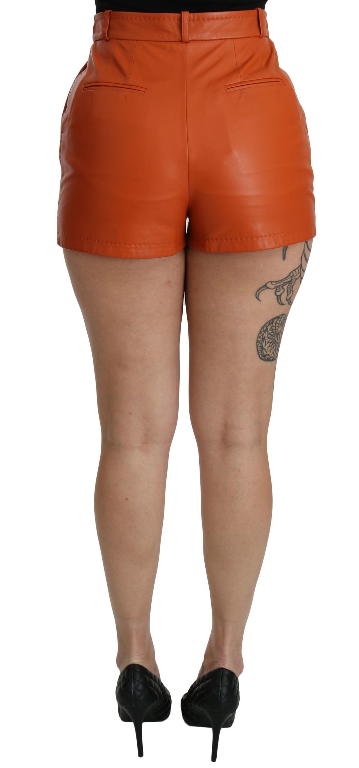 Short taille haute en cuir orange Dolce & Gabbana