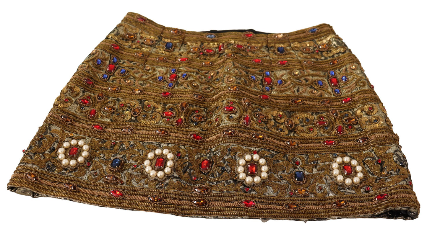 Jupe taille haute en jacquard de cristaux dorés Dolce & Gabbana