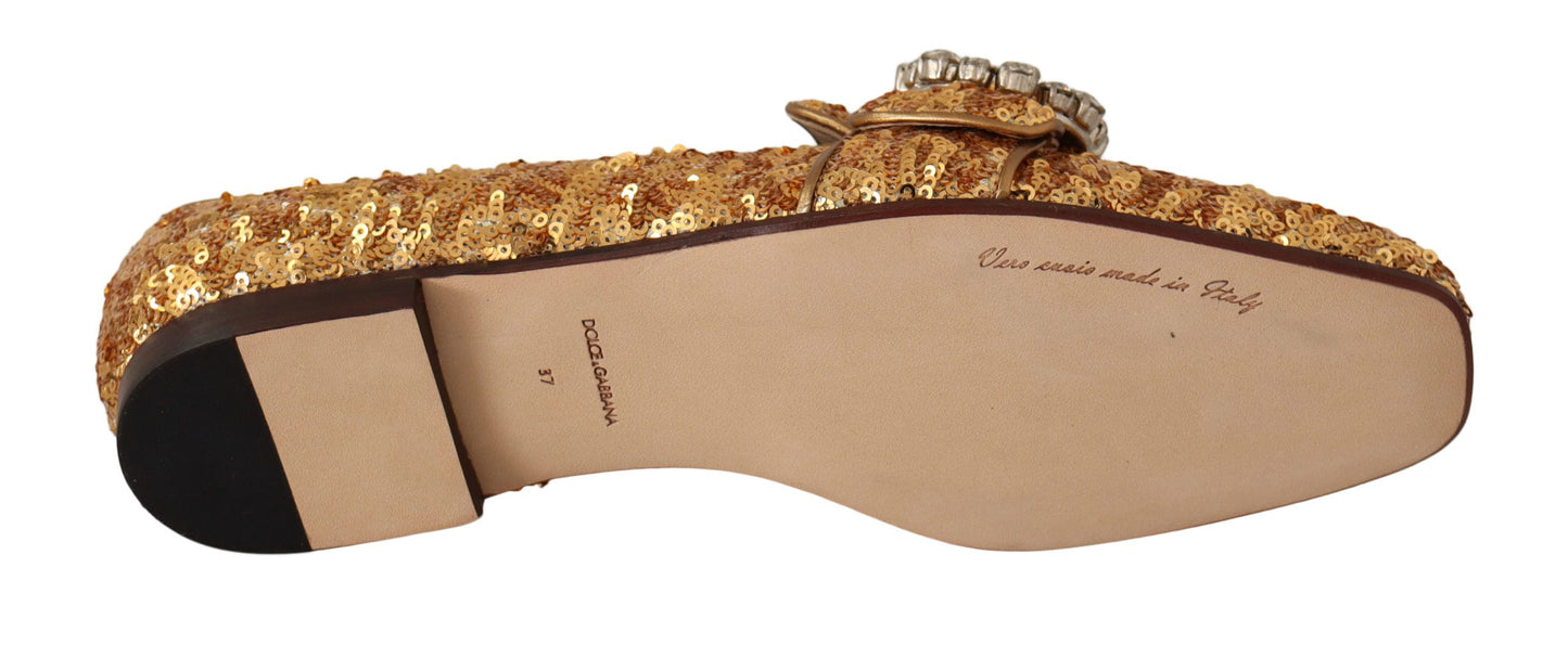 Dolce & Gabbana – Flache Loafer-Schuhe mit goldenen Pailletten und Kristallen für Damen
