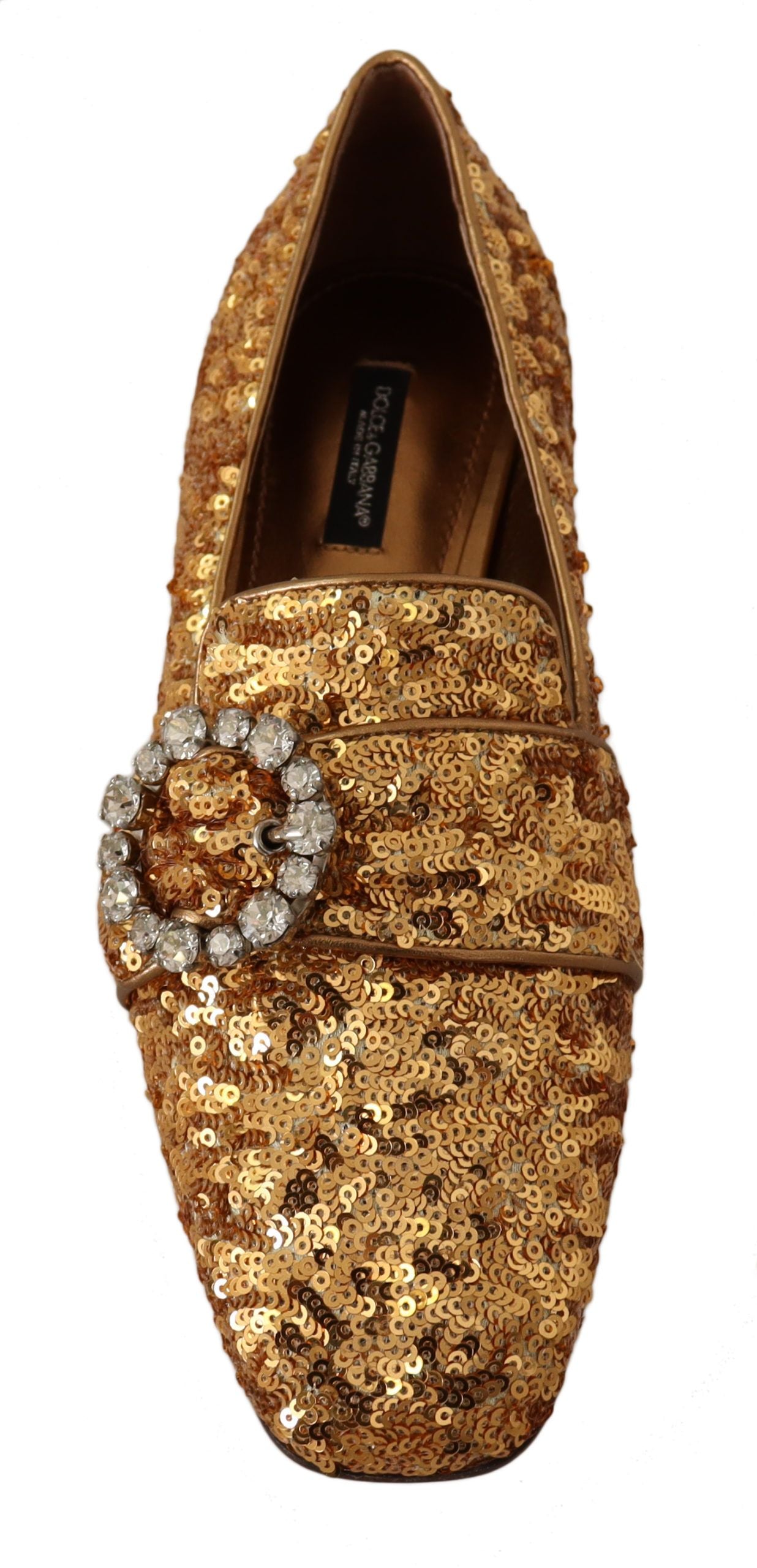 Dolce & Gabbana – Flache Loafer-Schuhe mit goldenen Pailletten und Kristallen für Damen