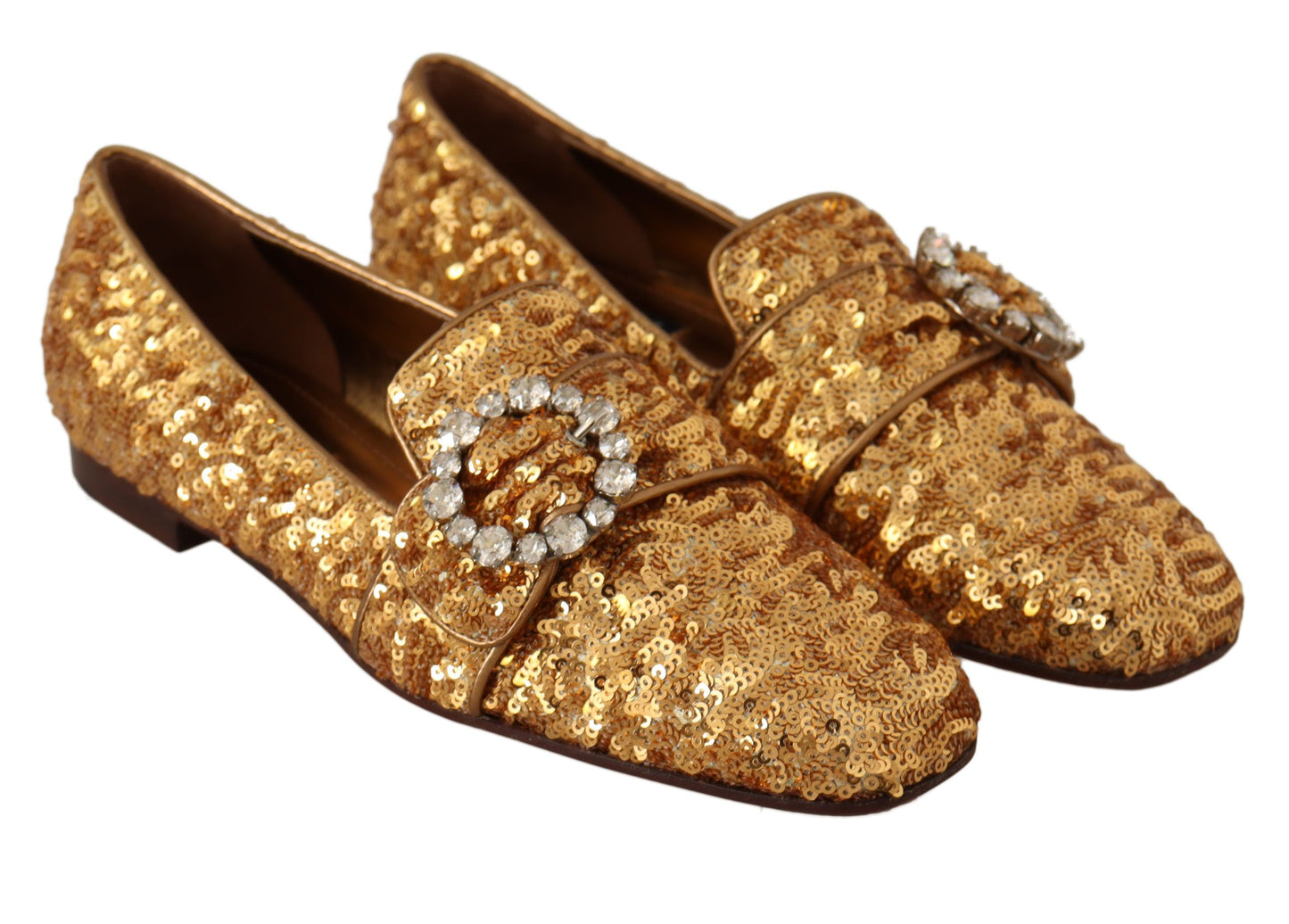 Dolce & Gabbana – Flache Loafer-Schuhe mit goldenen Pailletten und Kristallen für Damen