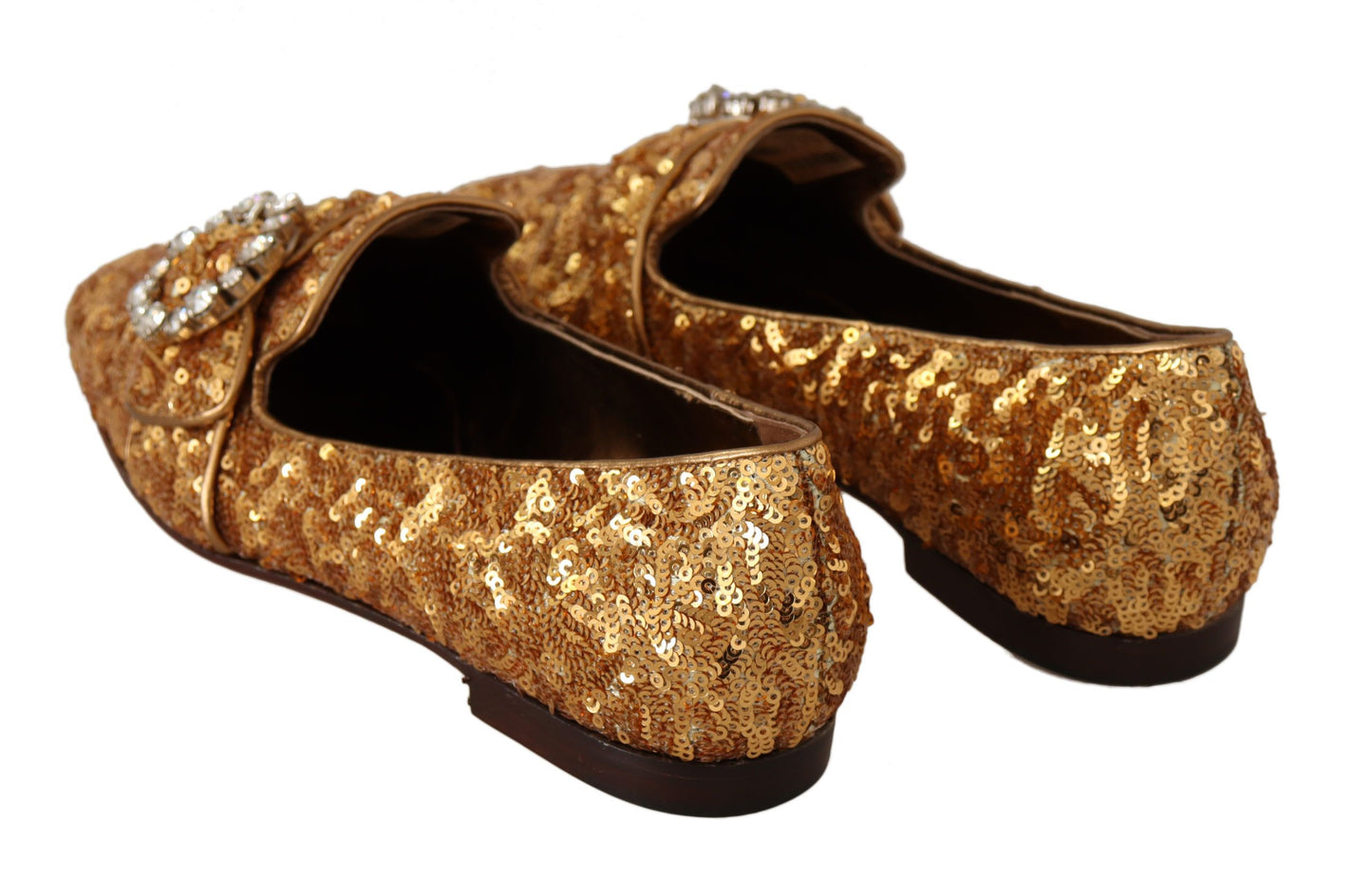 Dolce & Gabbana – Flache Loafer-Schuhe mit goldenen Pailletten und Kristallen für Damen