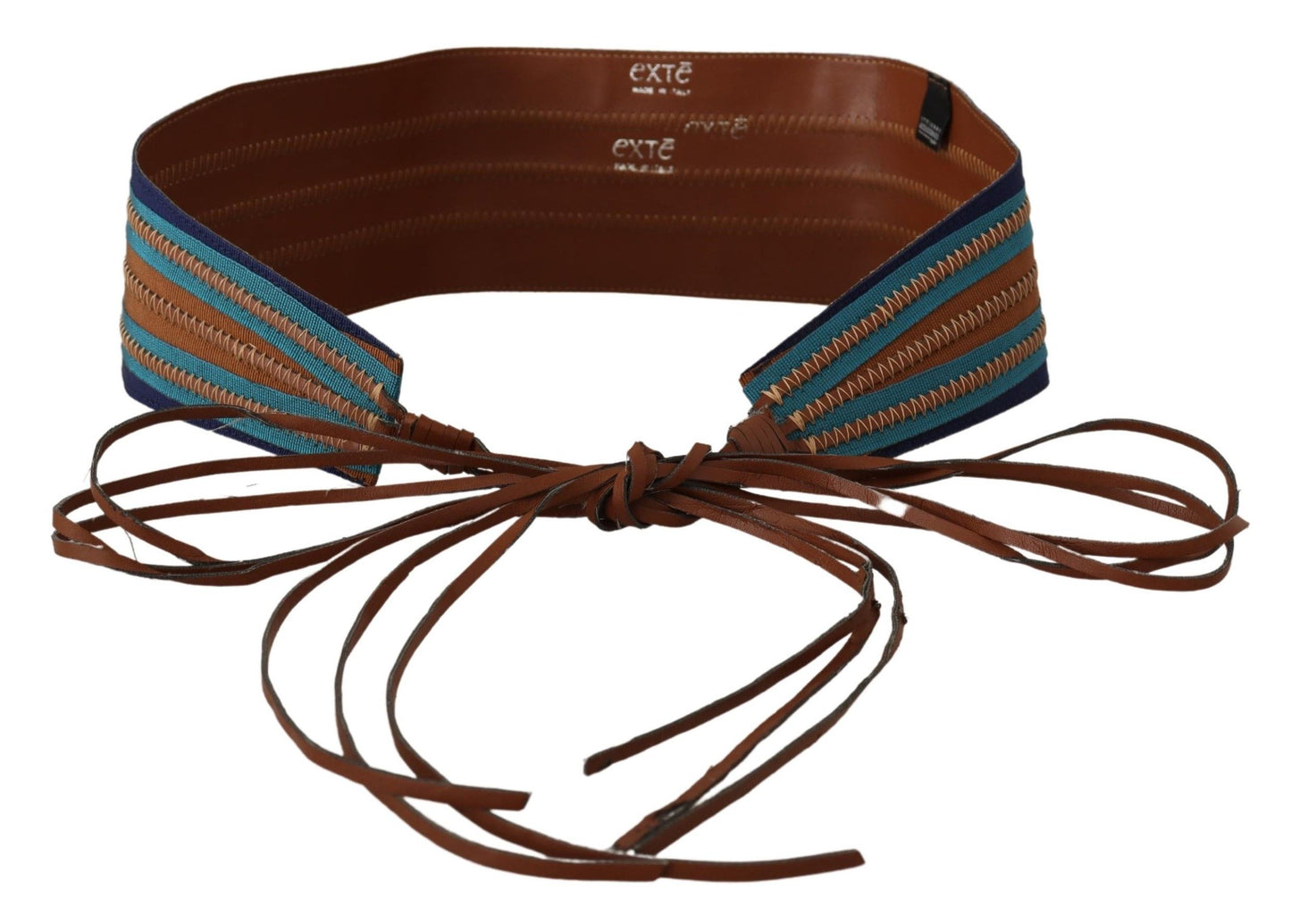 Ceinture large en cuir marron Exte avec fermeture à nouer