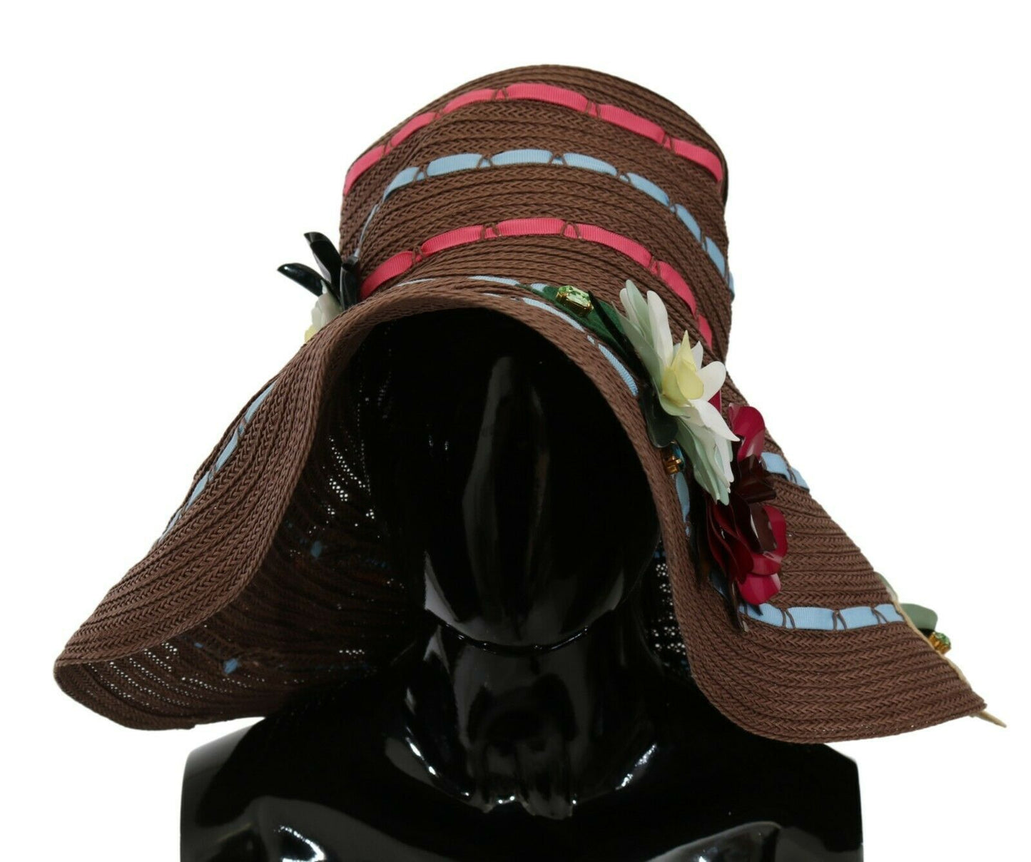 Chapeau en paille tricoté marron à fleurs Dolce & Gabbana