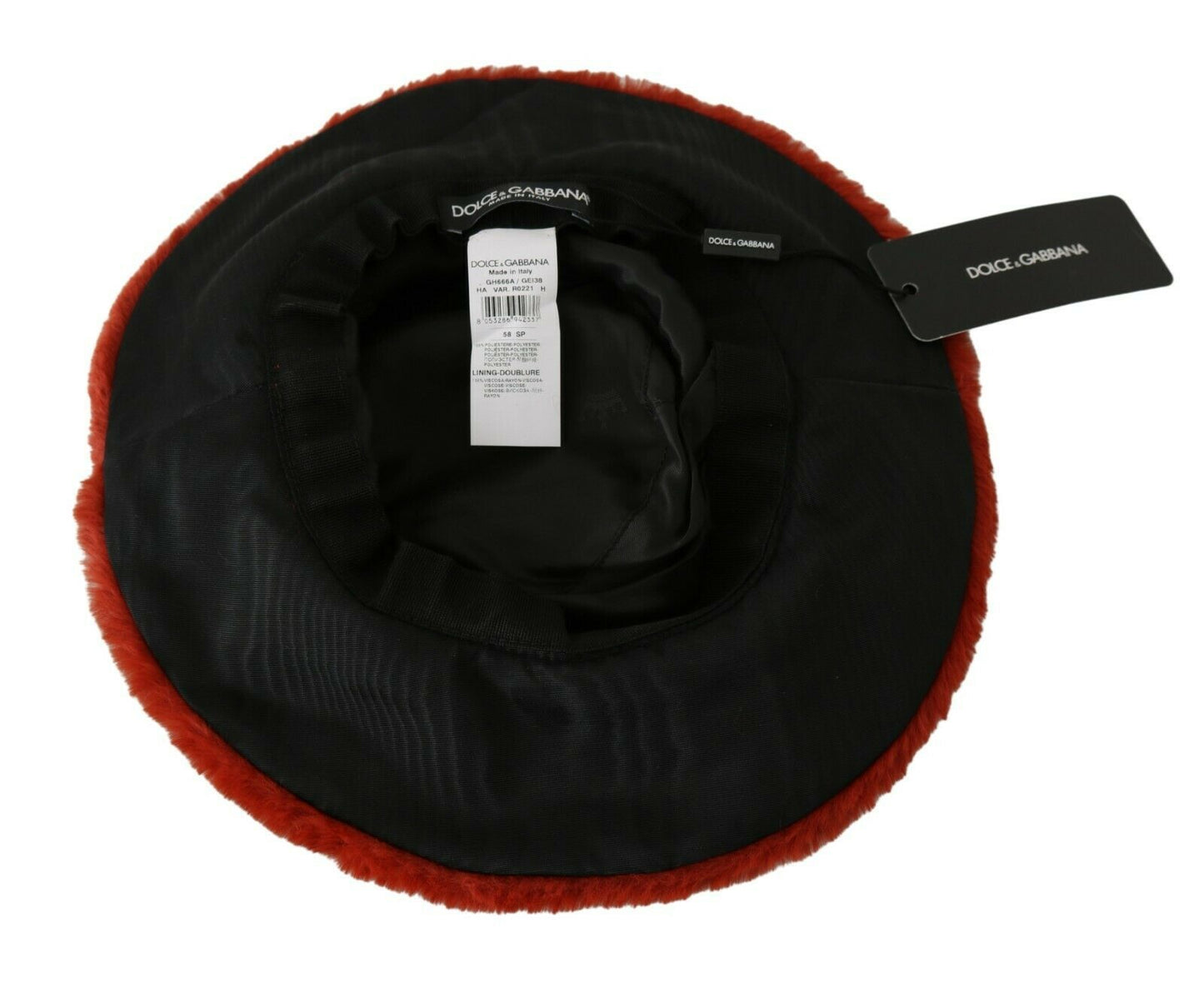 Dolce & Gabbana Red Bordeaux Fur Wide Brim Bucket Hat
