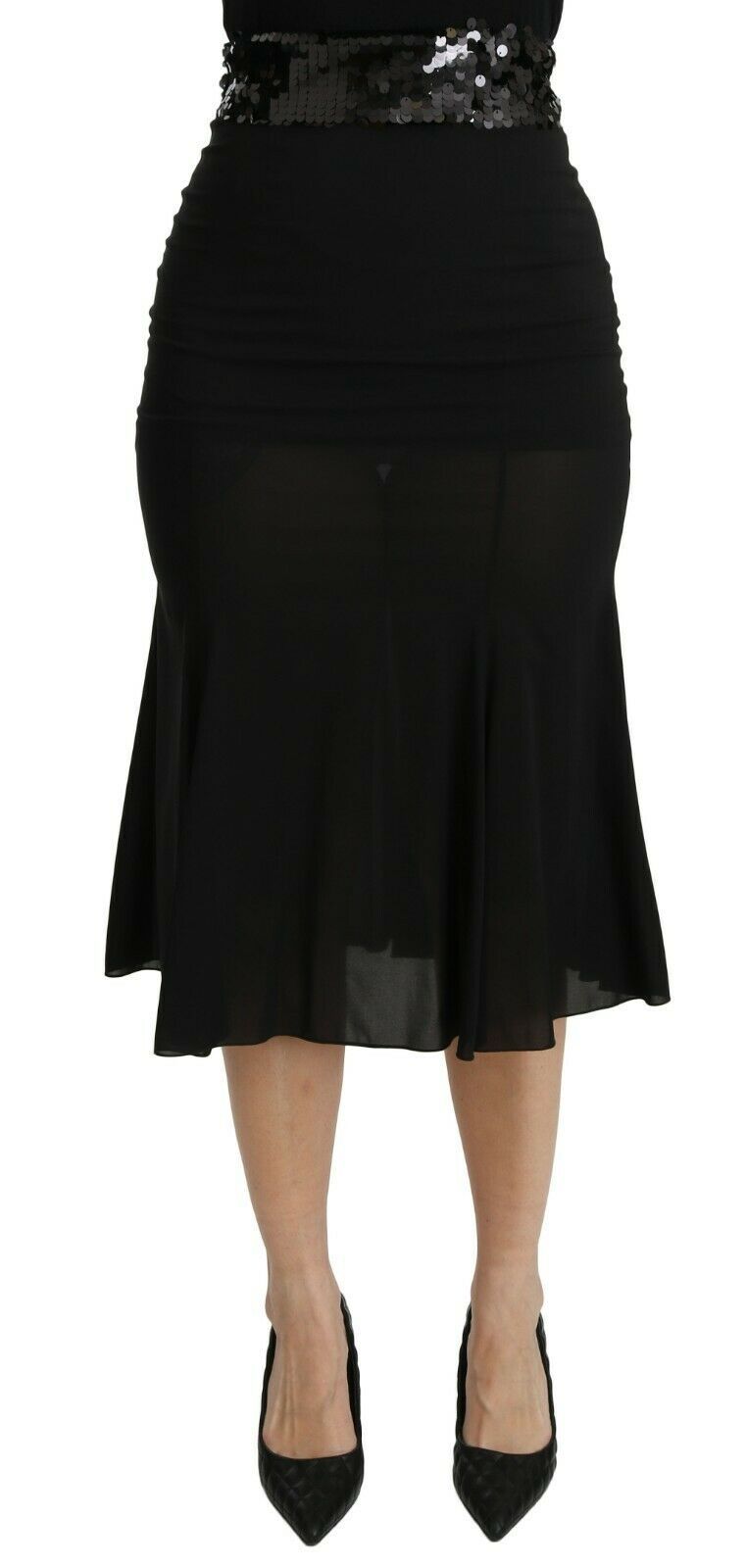 Jupe mi-longue sirène taille haute en soie noire Dolce & Gabbana