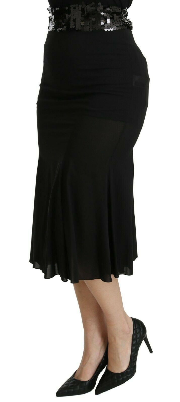 Jupe mi-longue sirène taille haute en soie noire Dolce & Gabbana