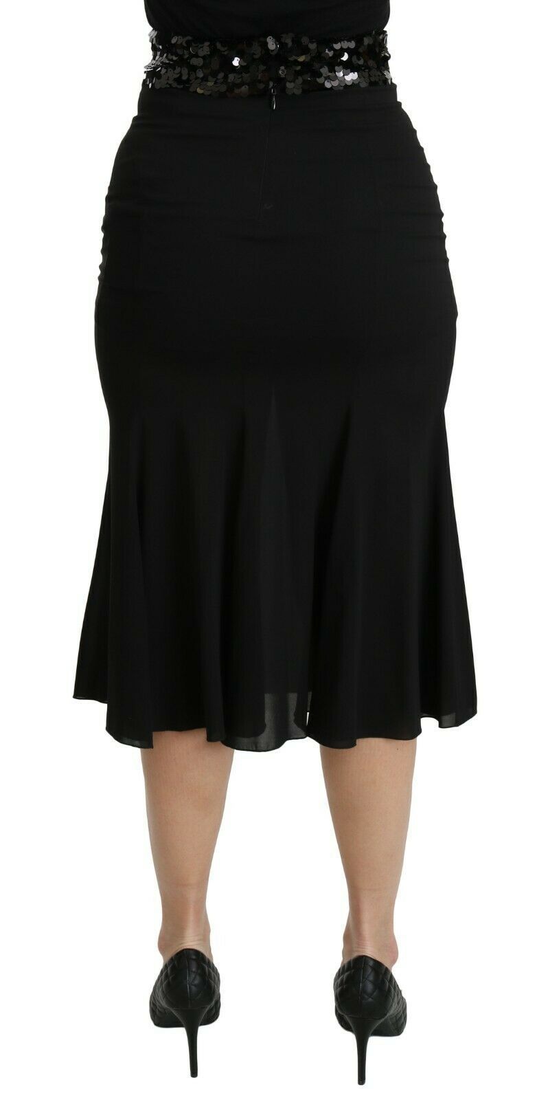 Jupe mi-longue sirène taille haute en soie noire Dolce & Gabbana