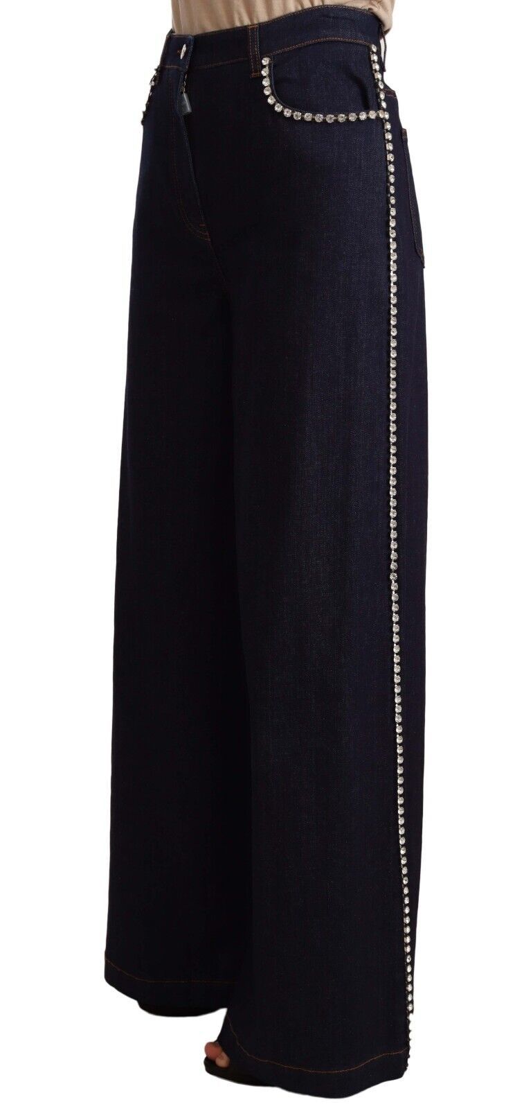 Jean évasé bleu foncé orné de cristaux Dolce & Gabbana