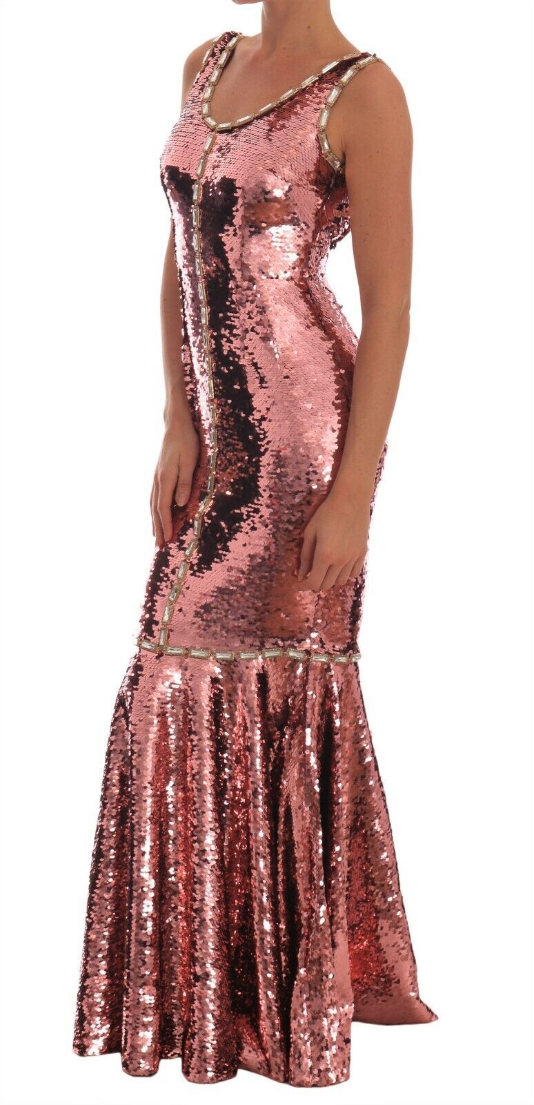 Robe fourreau rose à paillettes et cristaux Dolce & Gabbana
