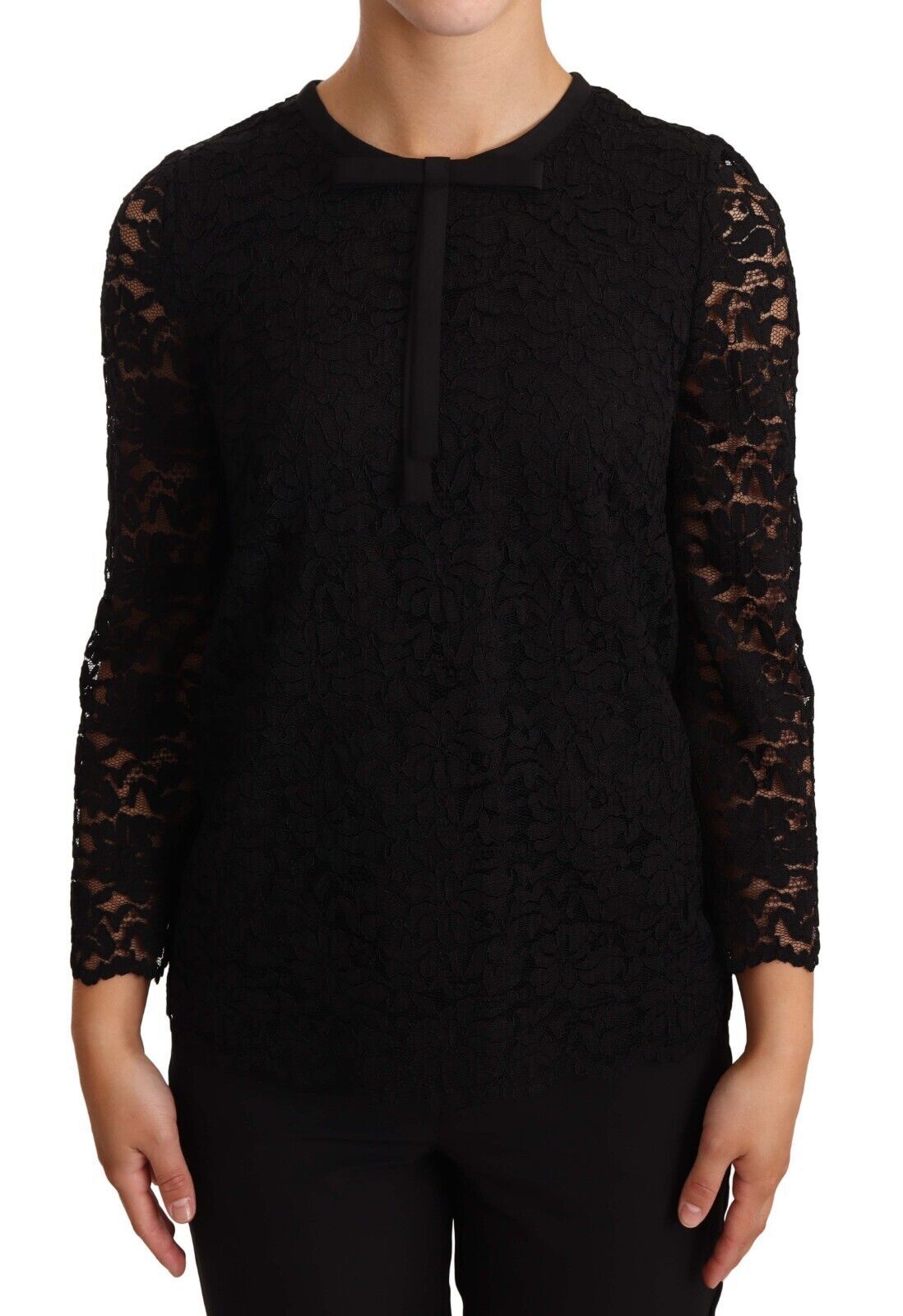 Chemisier en nylon noir à dentelle florale Dolce & Gabbana