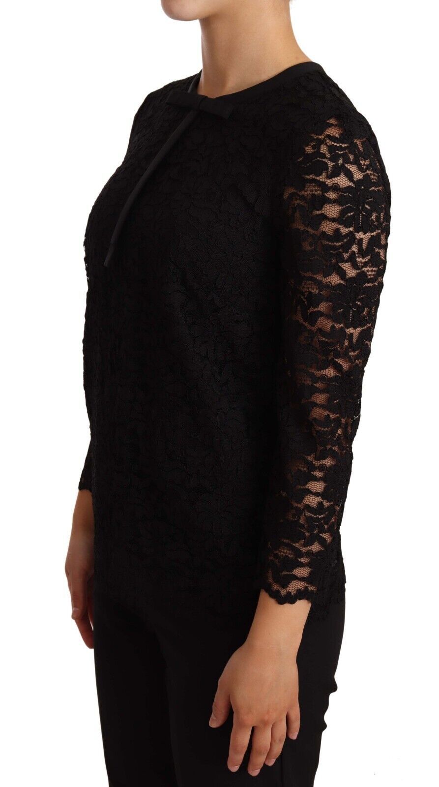 Chemisier en nylon noir à dentelle florale Dolce & Gabbana