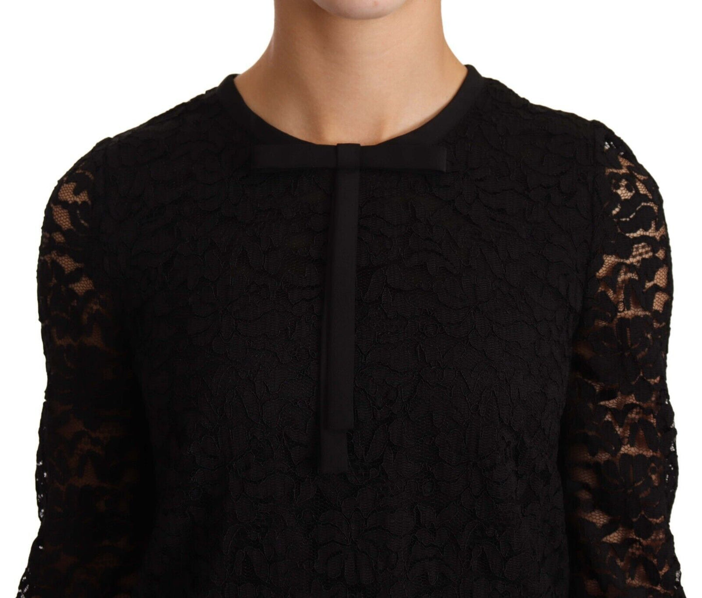 Chemisier en nylon noir à dentelle florale Dolce & Gabbana