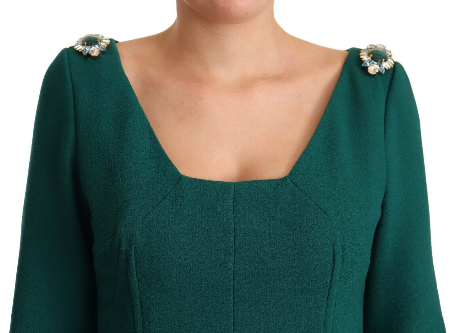 Robe midi en crêpe stretch vert à cristaux Dolce & Gabbana