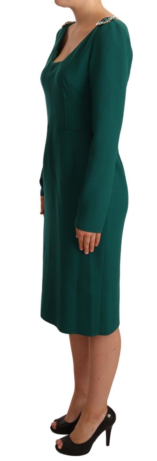 Robe midi en crêpe stretch vert à cristaux Dolce & Gabbana