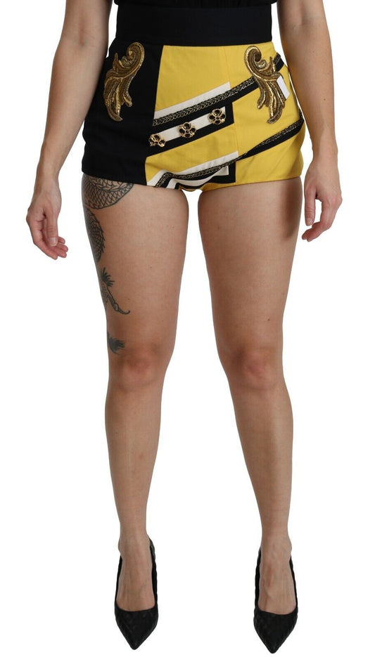 Short chaud Dolce & Gabbana en coton jaune et noir orné de bijoux