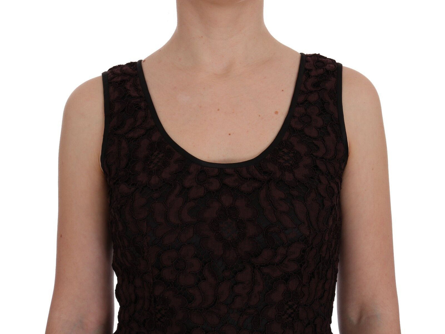 Robe fourreau en dentelle florale brodée bordeaux Dolce & Gabbana