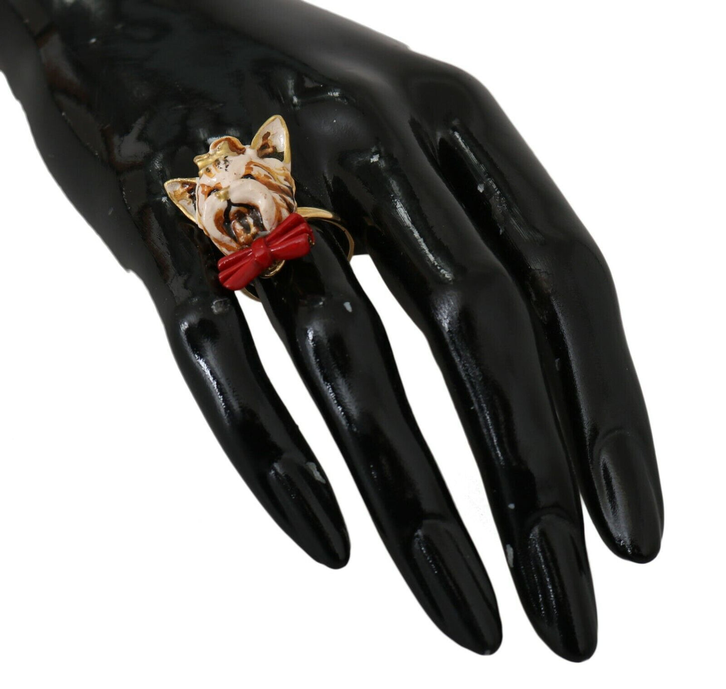Bague en résine et laiton doré pour animal de compagnie Dolce & Gabbana beige avec accessoire de marque pour chien