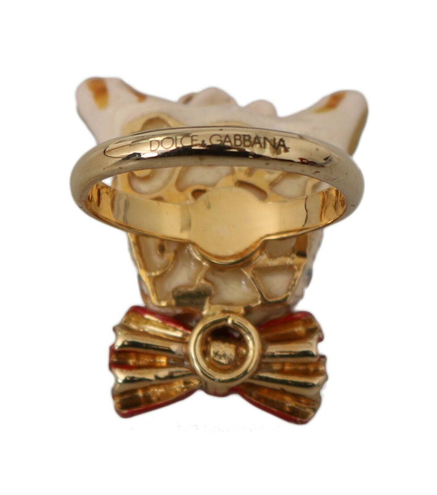 Bague en résine et laiton doré pour animal de compagnie Dolce & Gabbana beige avec accessoire de marque pour chien