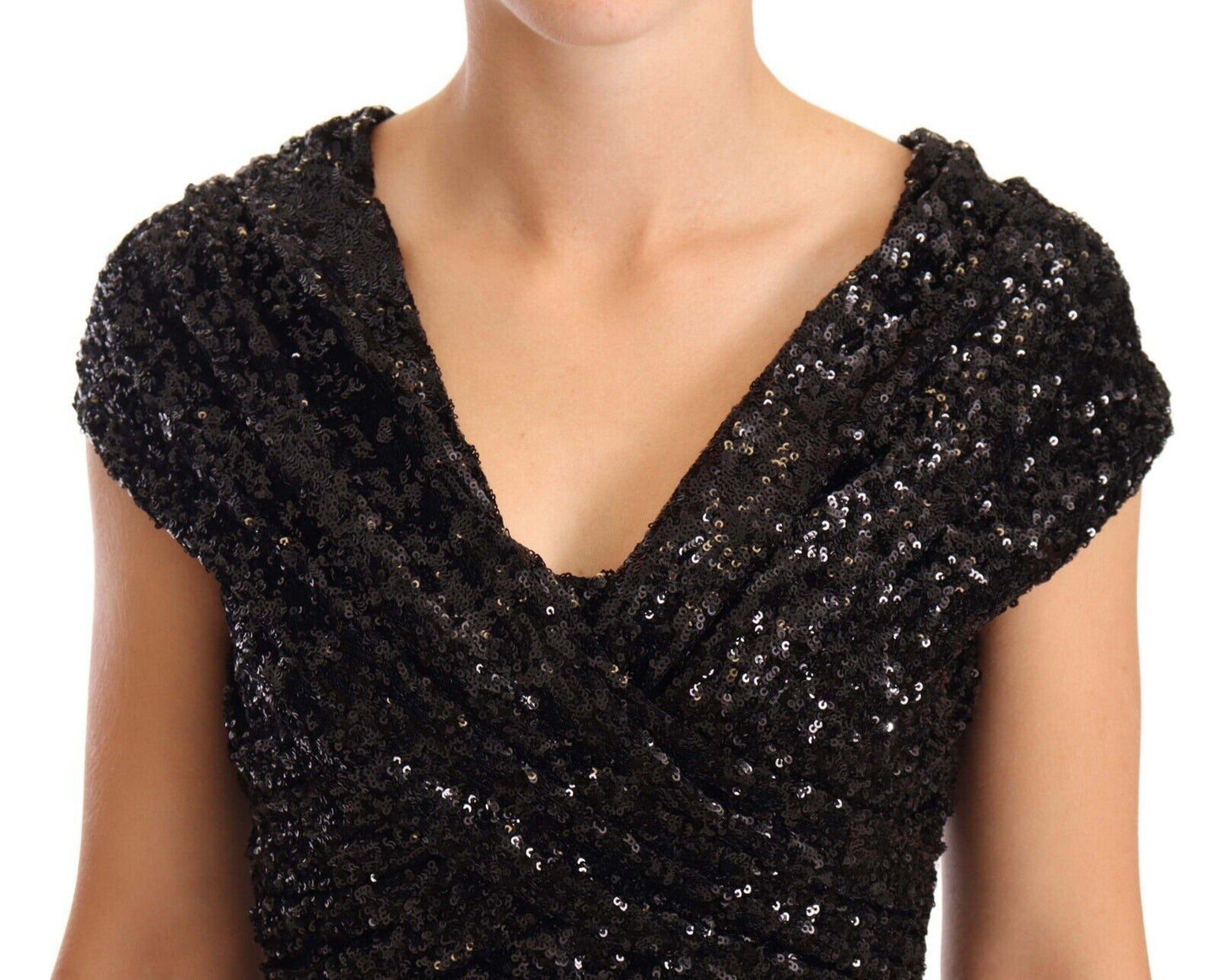 Robe longue noire à sequins et épaules dénudées Dolce & Gabbana