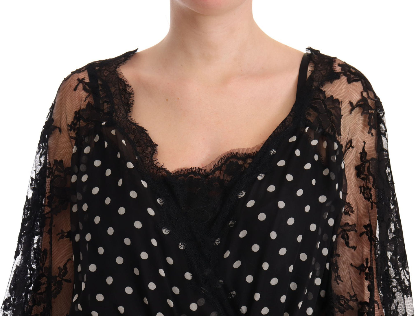 Robe longue capri noire en dentelle florale à pois Dolce & Gabbana