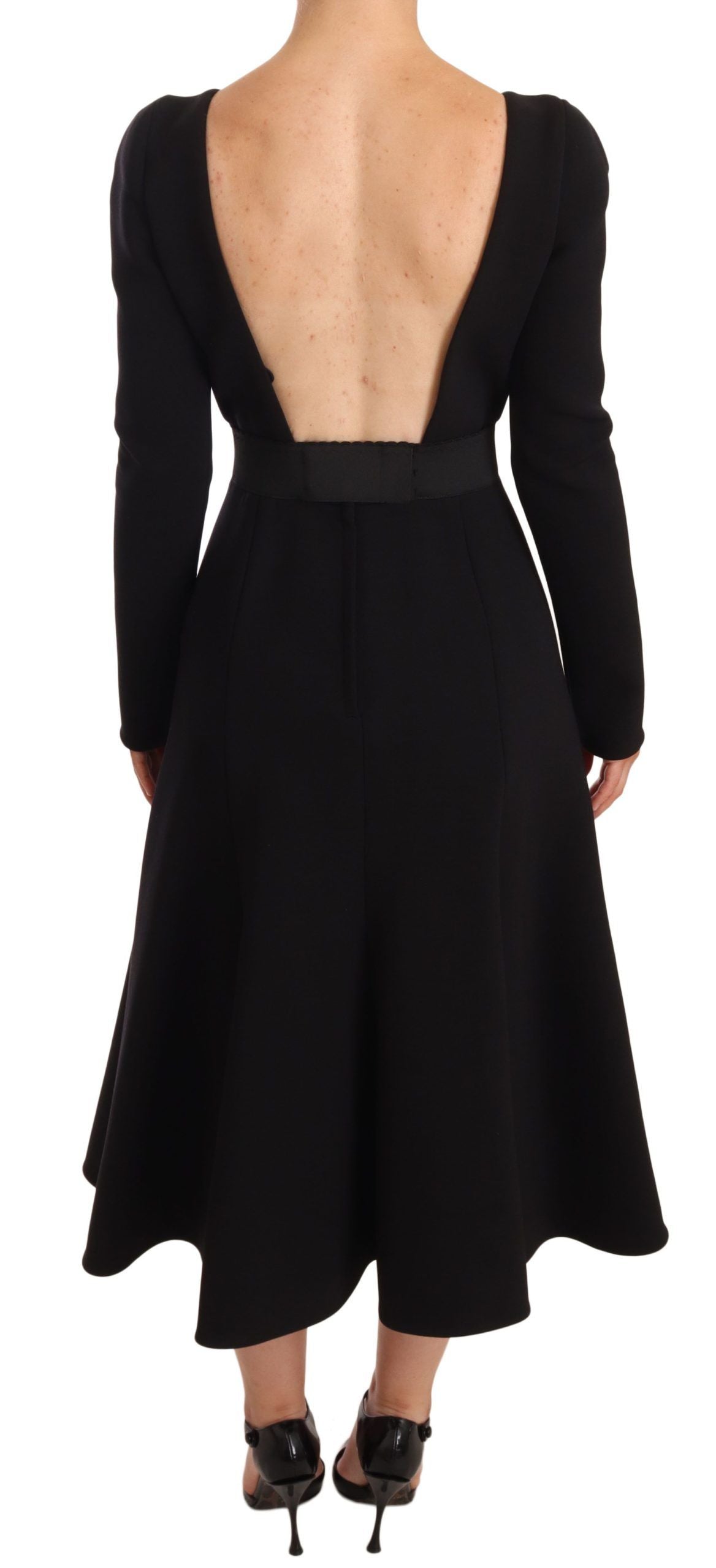 Robe fourreau noire en laine stretch à dos ouvert Dolce & Gabbana