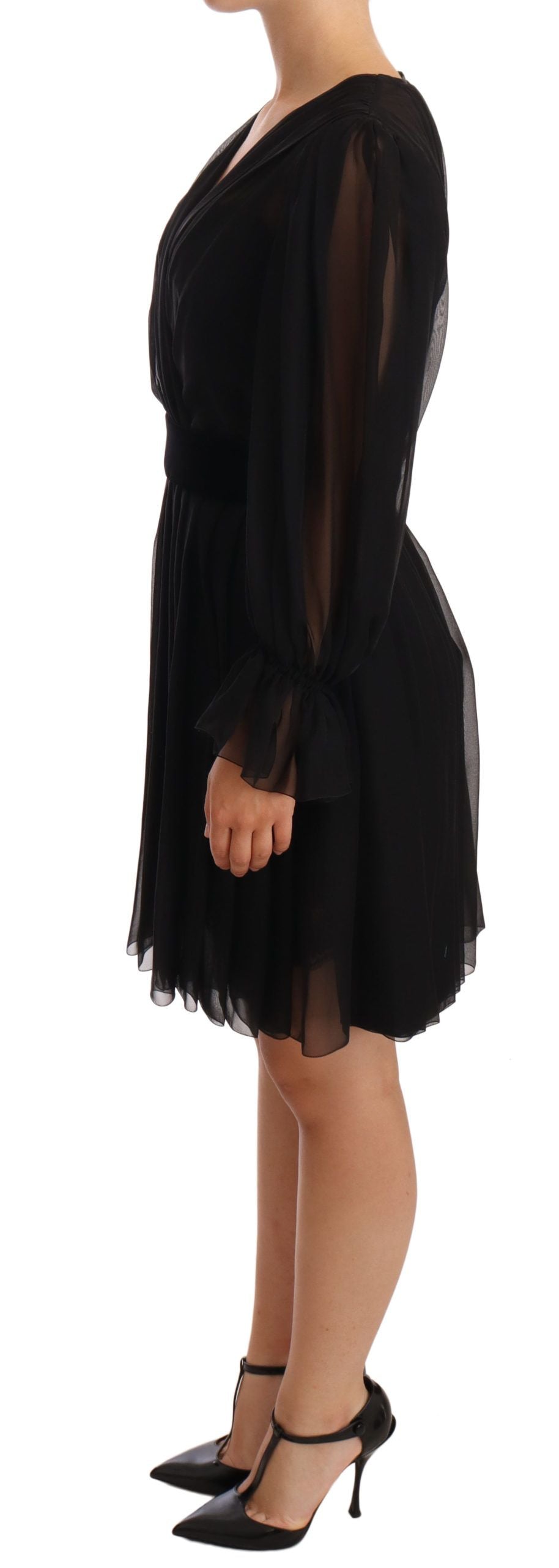 Robe courte plissée en soie stretch noire Dolce & Gabbana