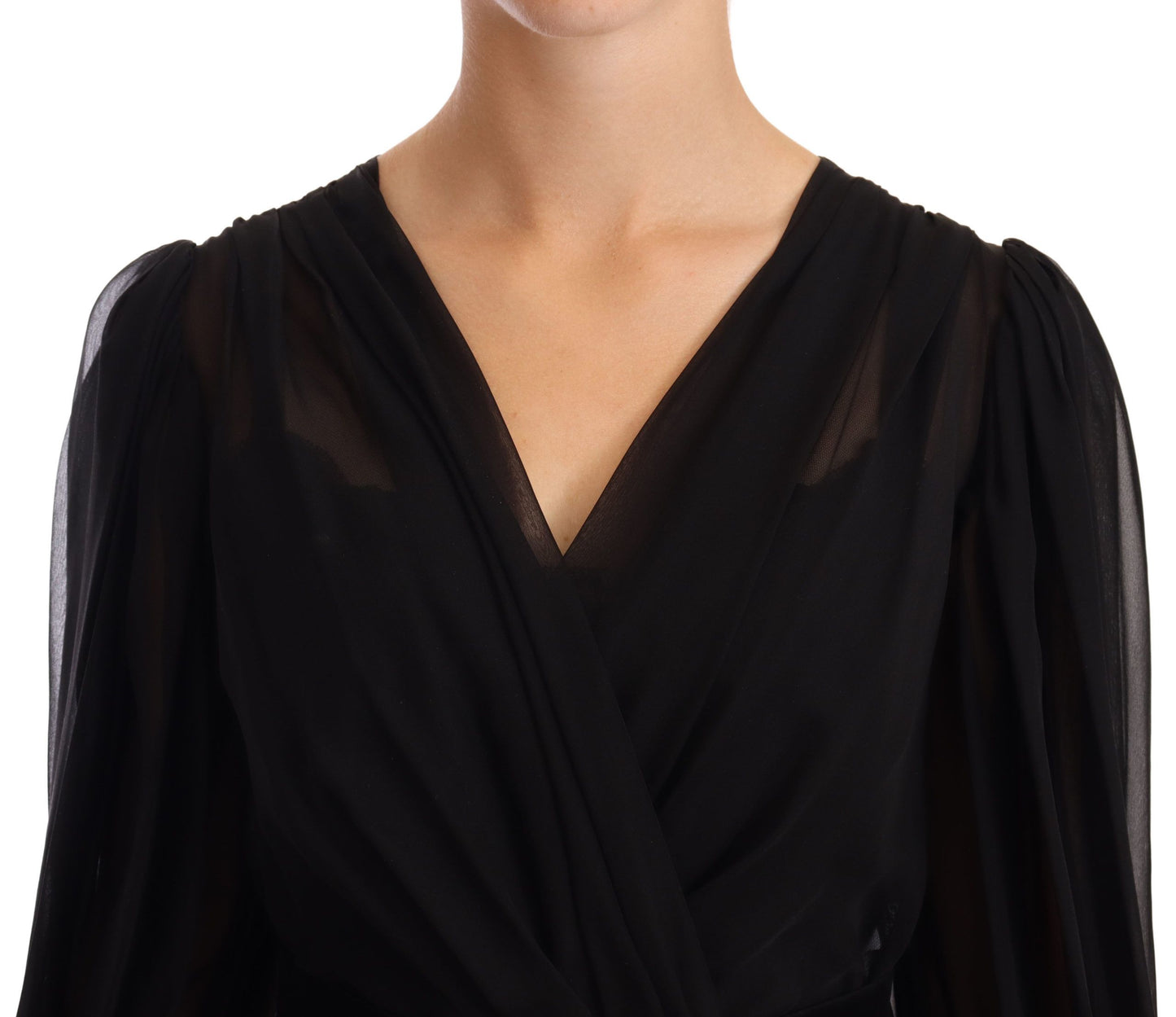 Robe courte plissée en soie stretch noire Dolce & Gabbana
