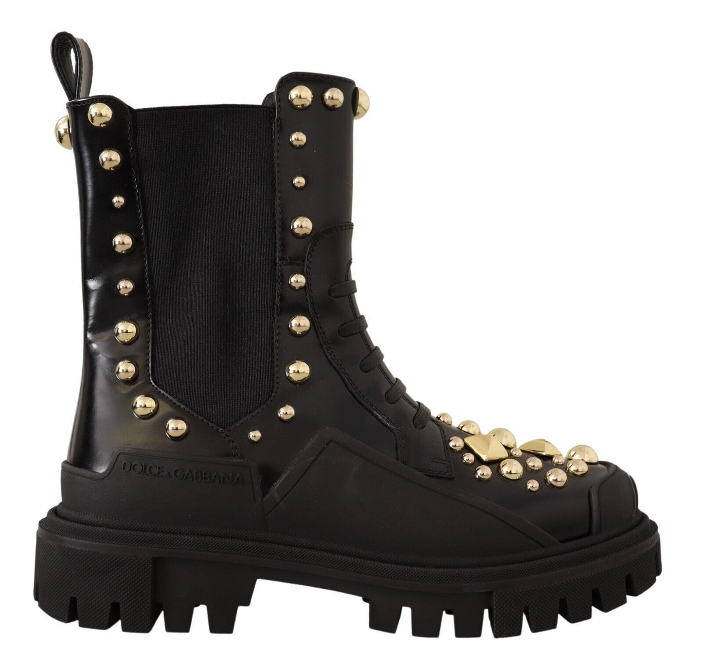 Bottines de combat cloutées en cuir noir Dolce & Gabbana